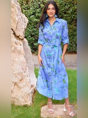 finley floral midi dress Finley Harper Floral-Print Column Midi Shirtdress